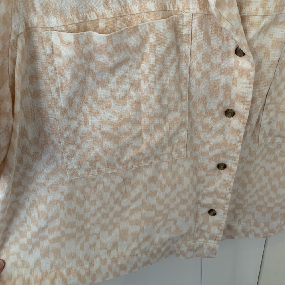 Universal Thread Pink Pattern Pocket Collar Linen… - image 3